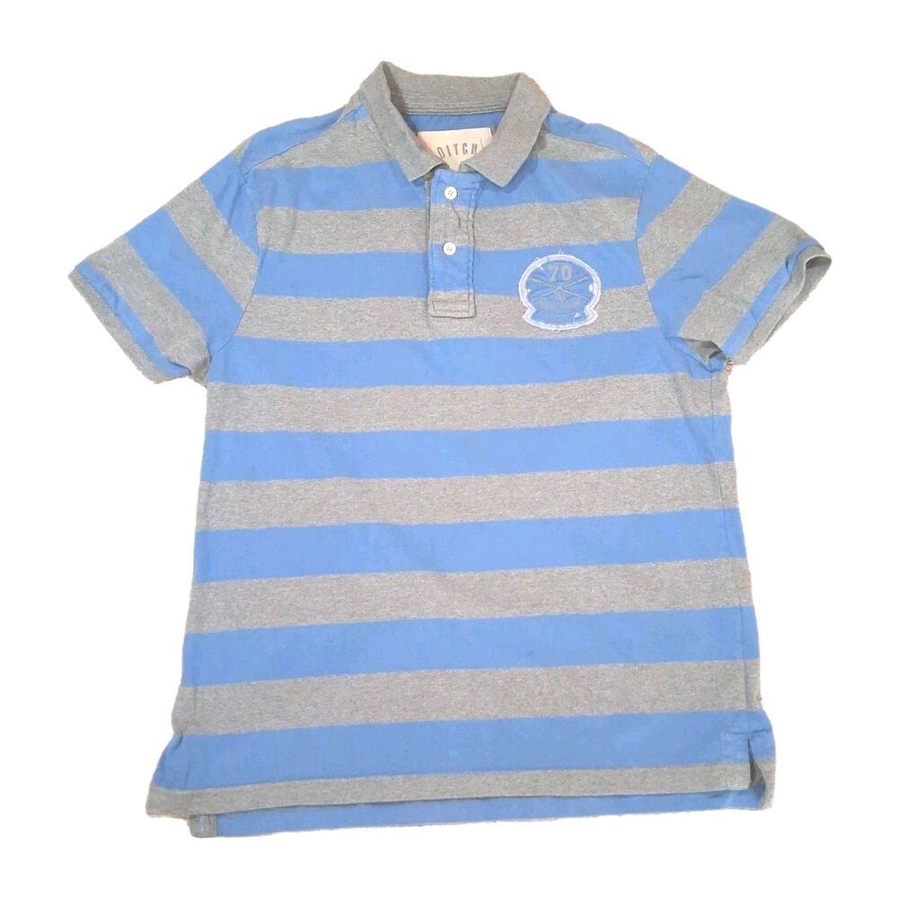 ​Ditch Plains Blue Gray Striped Cotton Short Sleeve Surf Mens Polo Shirt XL